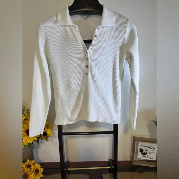 Charter club women’s size medium 100% cotton long sleeve shirt with buttons - Picture 1 of 6